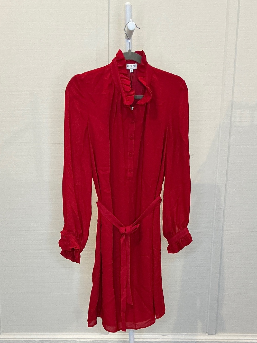 Claudie Pierlot Red Ruffled Collar Shirt Dress with Belt